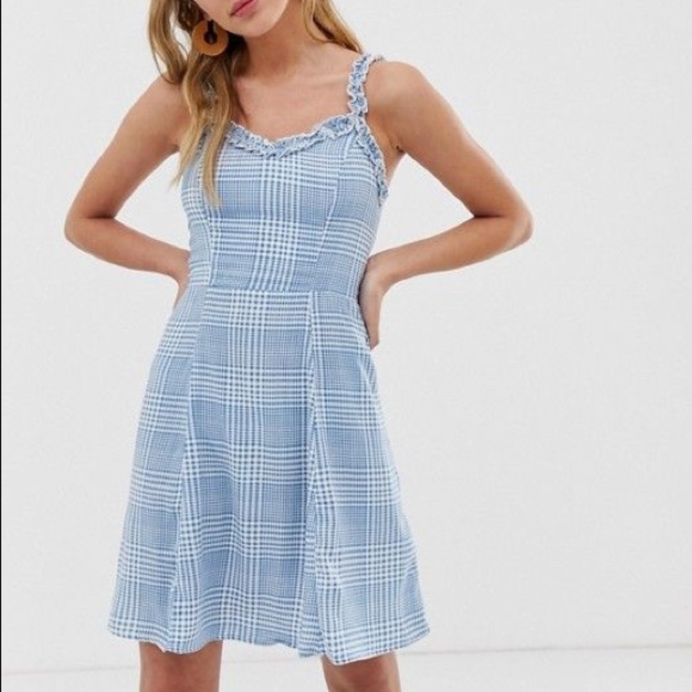 NWT New Look sundress, ruffle trim, blue check